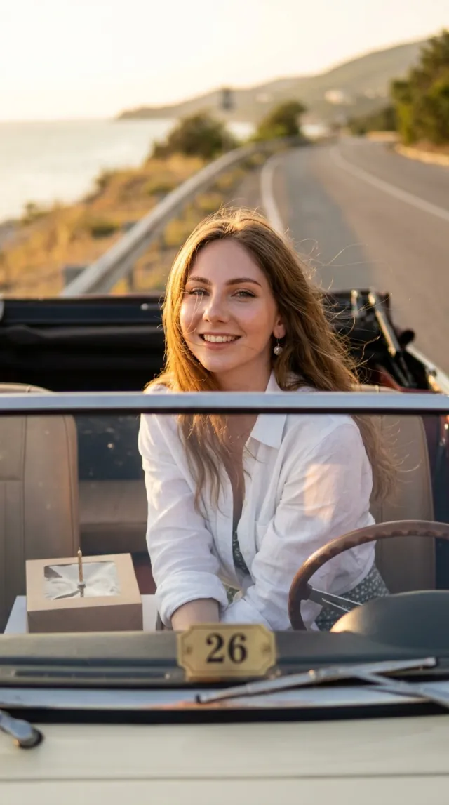 Birthday Cards AI 'Golden-Hour Convertible' style — before and after example