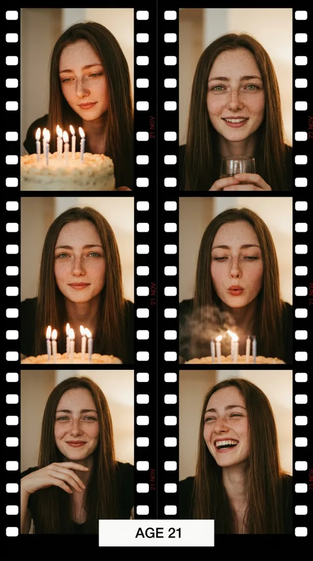Birthday Cards AI 'Film Strip Memories' style — before and after example