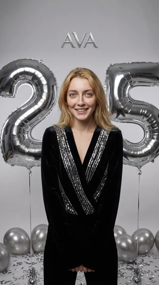 Birthday Cards AI 'Silver Balloon Editorial' style — before and after example