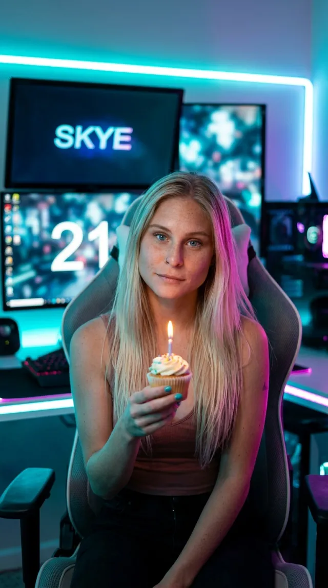 Birthday Cards AI 'Gamer Neon Setup' style — before and after example