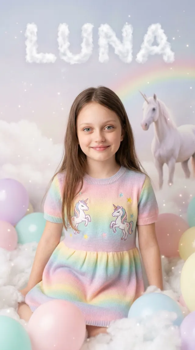 Birthday Cards AI 'Unicorn Cloud' style — before and after example