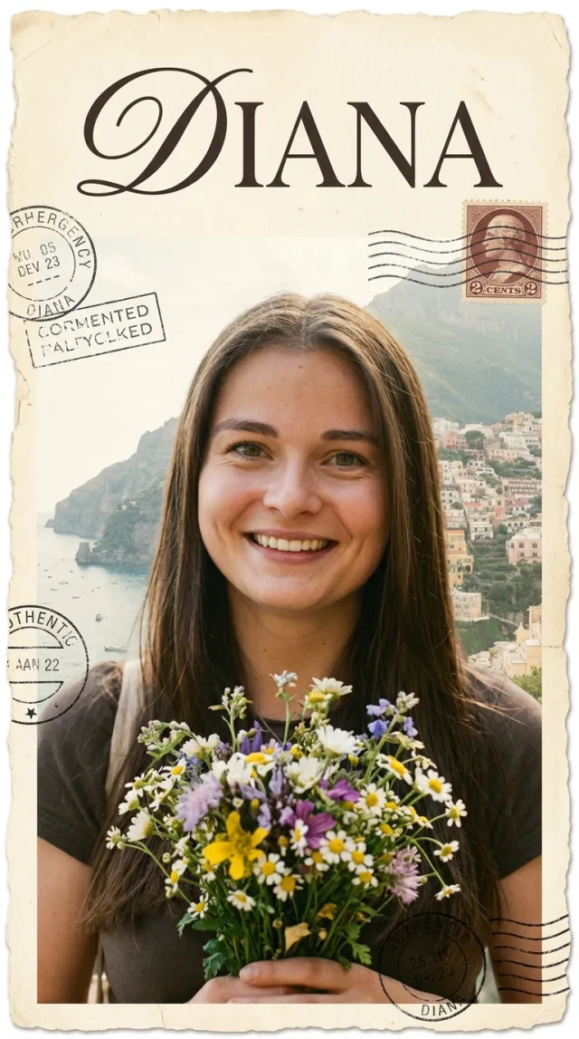 Birthday Cards AI 'Vintage Postcard' style — before and after example