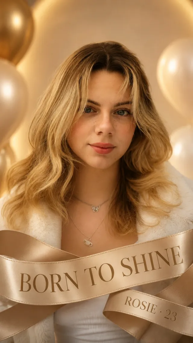 Birthday Cards AI 'Satin Ribbon Banner' style — before and after example