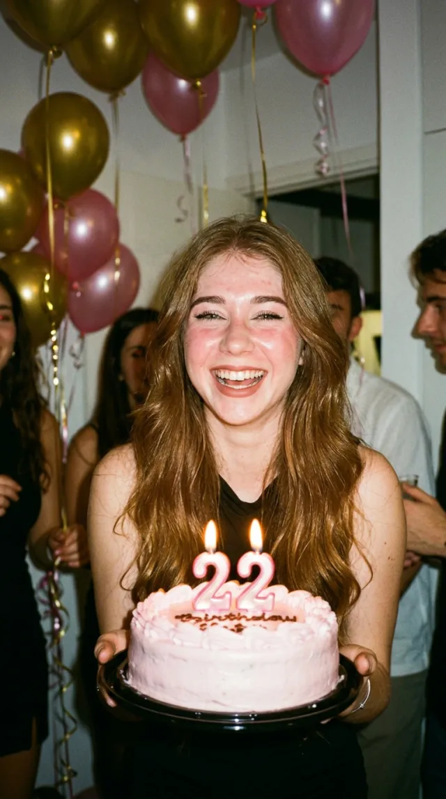 Birthday Cards AI 'Disposable Camera Party' style — before and after example
